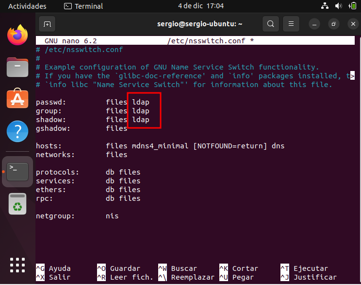 Configuración ldap en cliente